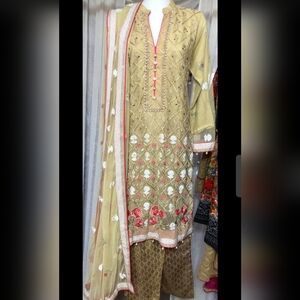 3 PC BIN SAEED NET EMBROIDERED PAKISTANI FORMAL PARTY WEAR